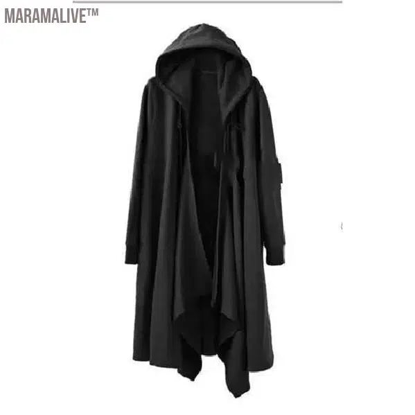 Fashion Men`s Punk Style Black Hoodie Hip Hop Long Cardigan Gothic Hooded Sweatshirts Cape Cloak