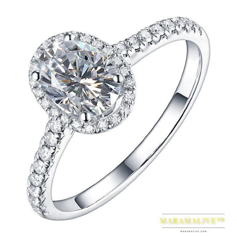 Fashion Micro Inlaid Zircon Oval Simulation Moissanite Ring Female