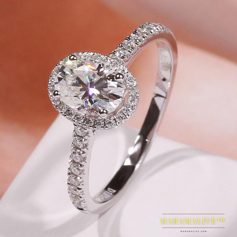 Fashion Micro Inlaid Zircon Oval Simulation Moissanite Ring Female