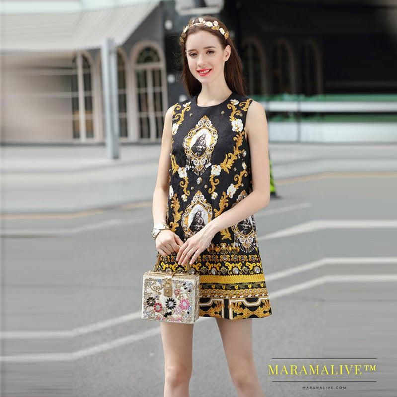 Fashion New High-End Custom Luxury Diamond-Studded And Beaded Virgin Printed Vest Dress