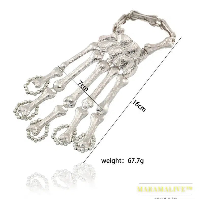 Fashion Punk Gothic Skull Bracelet Hand Bone Bangles For Women Men Nightclub Party Hip Hop Jewelry Flexible Metal Bracelets