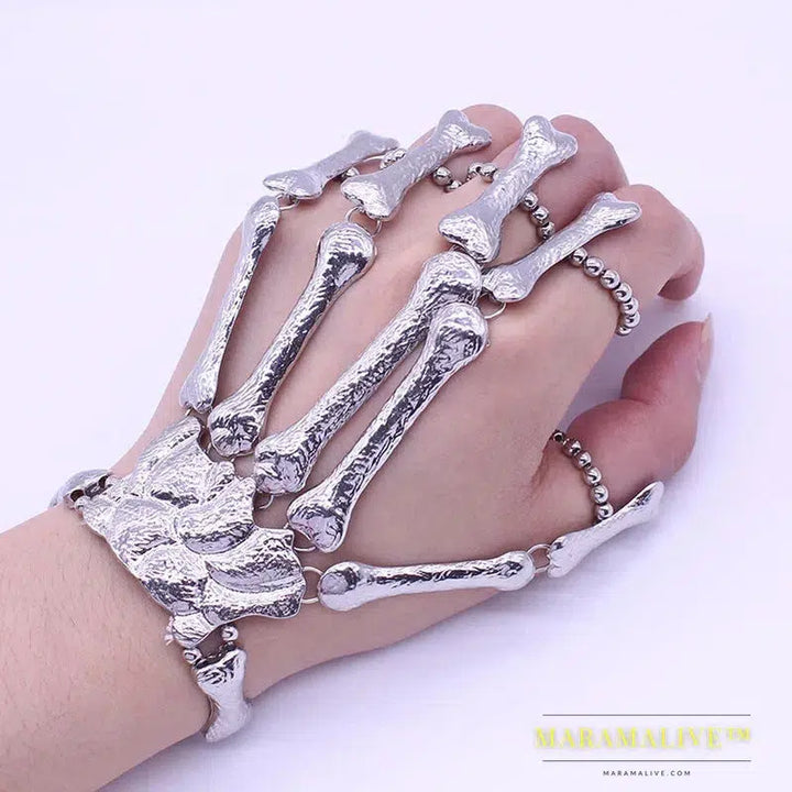 Fashion Punk Gothic Skull Bracelet Hand Bone Bangles For Women Men Nightclub Party Hip Hop Jewelry Flexible Metal Bracelets