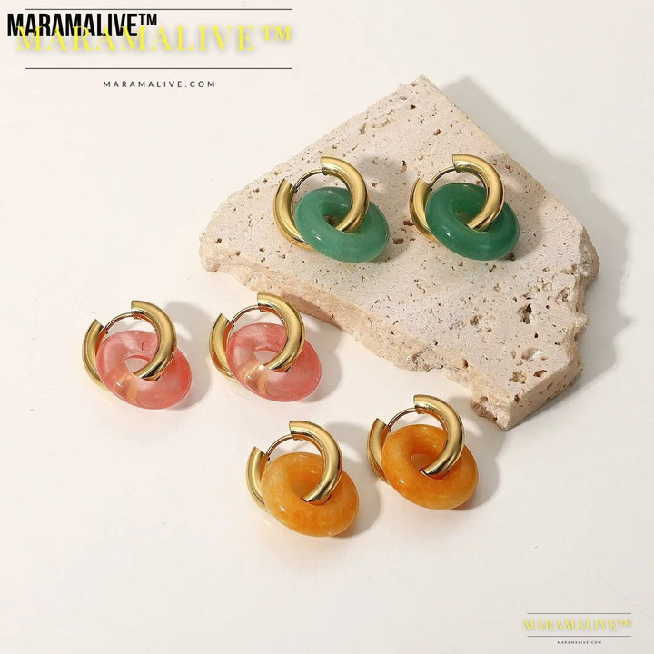 Fashion Retro Natural Stone Ring Earrings For Women