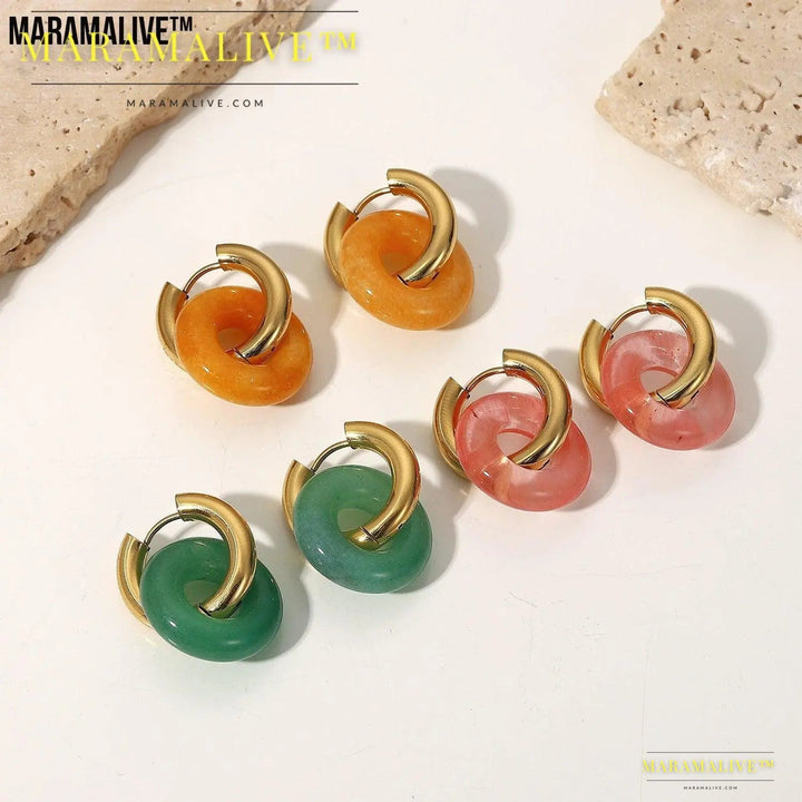 Fashion Retro Natural Stone Ring Earrings For Women