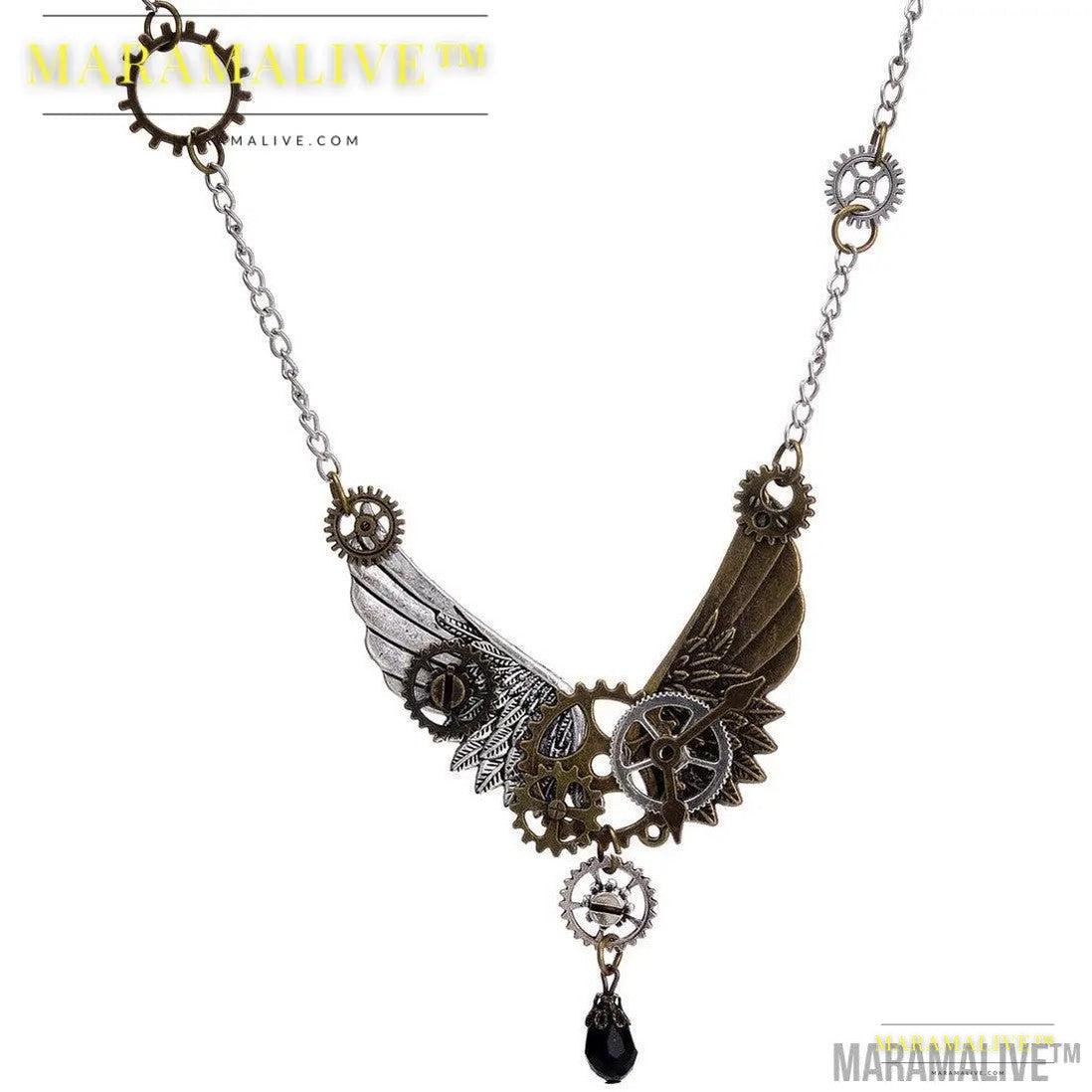 Fashion Retro Steampunk Gear Wing Pendant Necklace