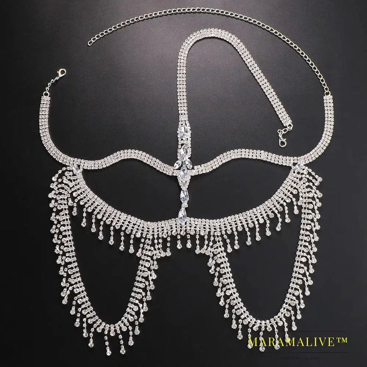 Fashion Rhinestone Female Tassel Mask Masquerade for Women Halloween Long Face Chain Veil Wedding Accessories Party