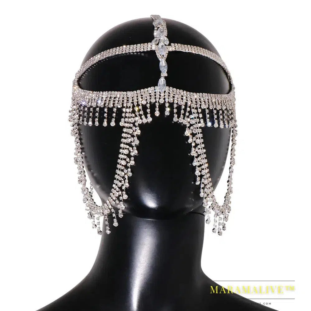 Fashion Rhinestone Female Tassel Mask Masquerade for Women Halloween Long Face Chain Veil Wedding Accessories Party