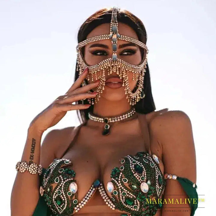 Fashion Rhinestone Female Tassel Mask Masquerade for Women Halloween Long Face Chain Veil Wedding Accessories Party