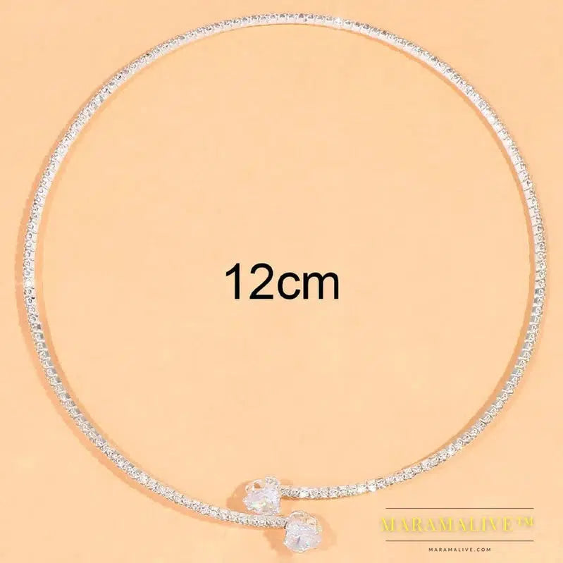 Fashion Rhinestone Heart Collar Choker Necklace for Women Simple Open Collar Necklace Torques Jewelry Accessories