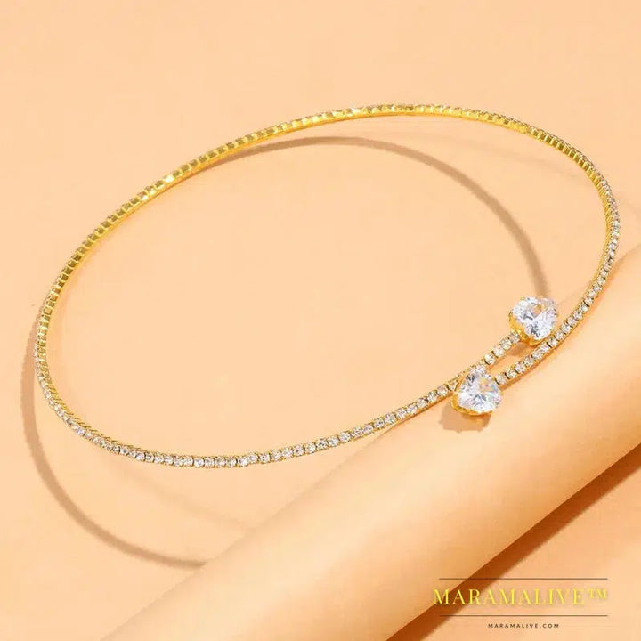 Fashion Rhinestone Heart Collar Choker Necklace for Women Simple Open Collar Necklace Torques Jewelry Accessories