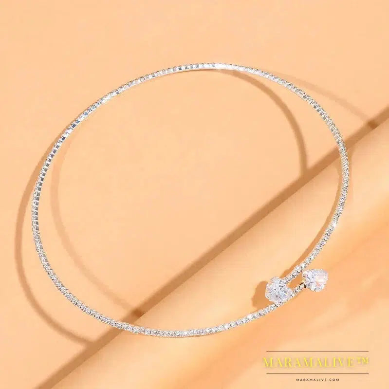 Fashion Rhinestone Heart Collar Choker Necklace for Women Simple Open Collar Necklace Torques Jewelry Accessories