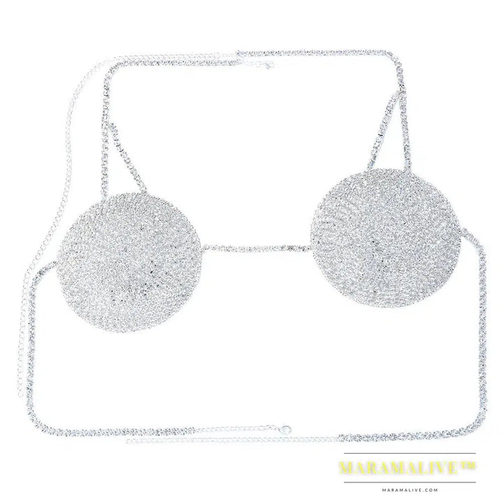 Fashion Round Crystal Bra Top Dress Clothing for Women Nightclub Bling Rhinestone Lingerie Chain Body Jewelry Party