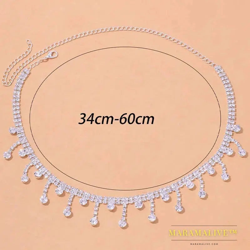 Fashion Short Tassel Rhinestone Necklace Choker for Women Statement Water Drop Pendant Choker Collar Jewelry Gift