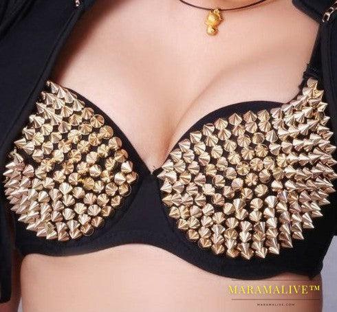 Fashion Studded Jazz Dance Nightclub Metal Rivet Bra