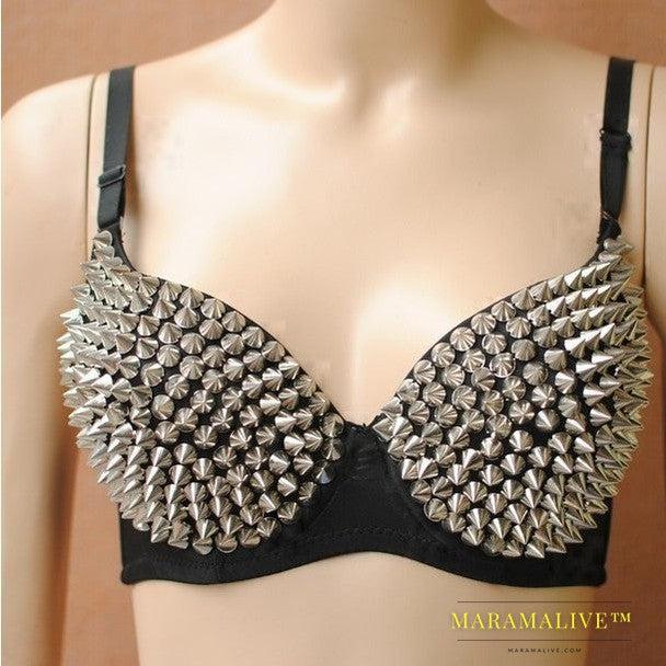 Fashion Studded Jazz Dance Nightclub Metal Rivet Bra