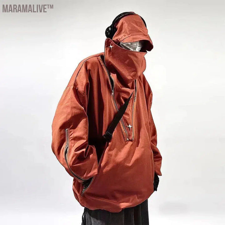 Fashion Techwear Jackets Hooded Cargo Coat Zipper Pockets Pullover Men's Jacket Hip Hop Harajuku Streetwear Oversized Man Jacket