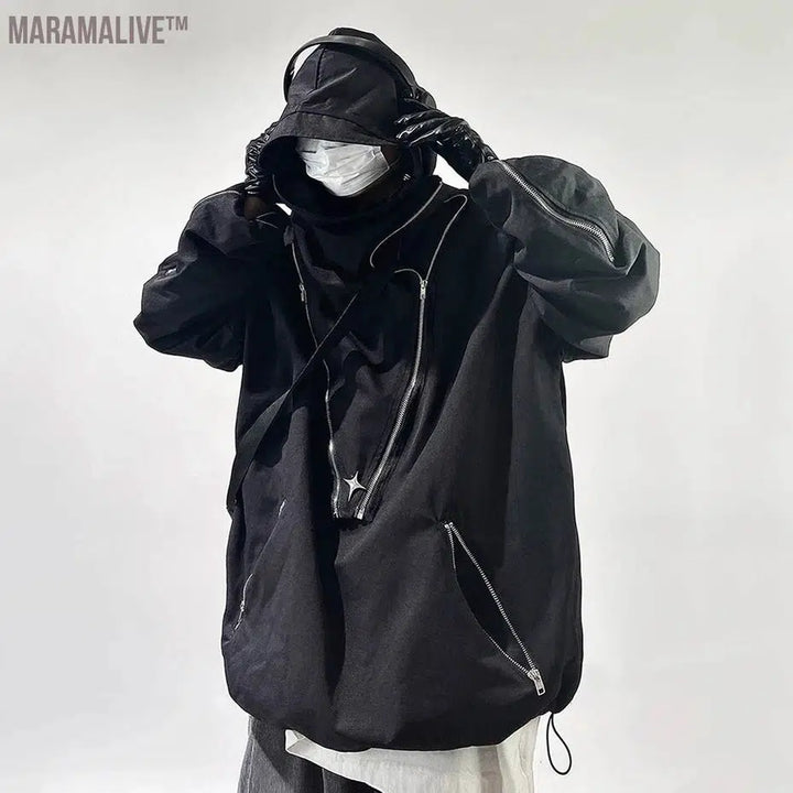 Fashion Techwear Jackets Hooded Cargo Coat Zipper Pockets Pullover Men's Jacket Hip Hop Harajuku Streetwear Oversized Man Jacket