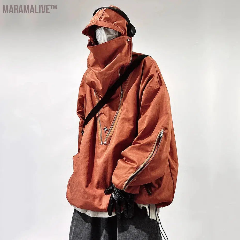 Fashion Techwear Jackets Hooded Cargo Coat Zipper Pockets Pullover Men's Jacket Hip Hop Harajuku Streetwear Oversized Man Jacket