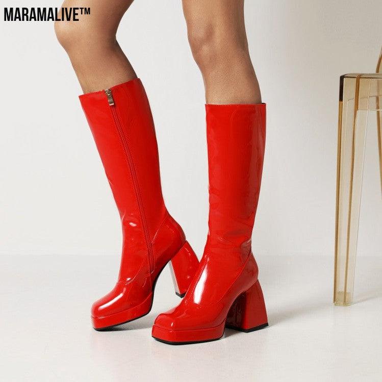 Fashion Waterproof Platform Candy Color High Boots Women