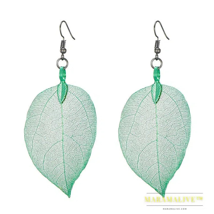 Fashion Wedding Long Earrings Filigree Dipped Unique Natural Real Leaf Earings for Women Fine Jewelry Party Gifts