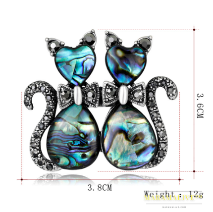 Fashion shell cats Brooches jewelry High Quality glass rhinestone animal pins and brooches for women men suits scarf pins metal