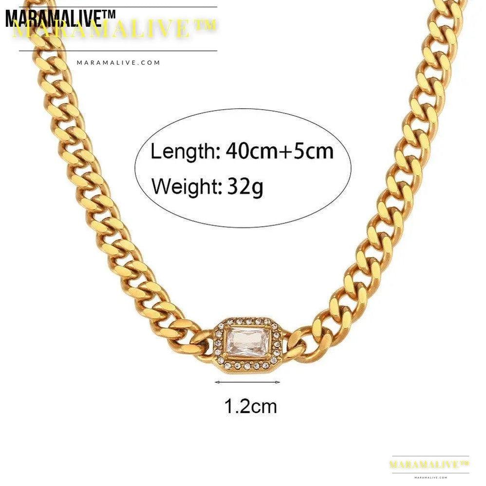 Fashionable All-match Stainless Steel Cuban Link Chain Zircon Bracelet