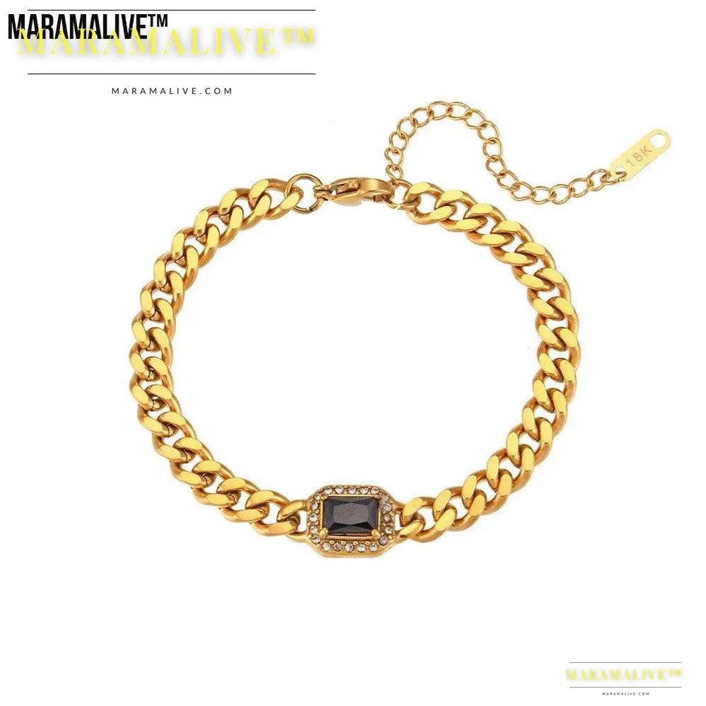 Fashionable All-match Stainless Steel Cuban Link Chain Zircon Bracelet