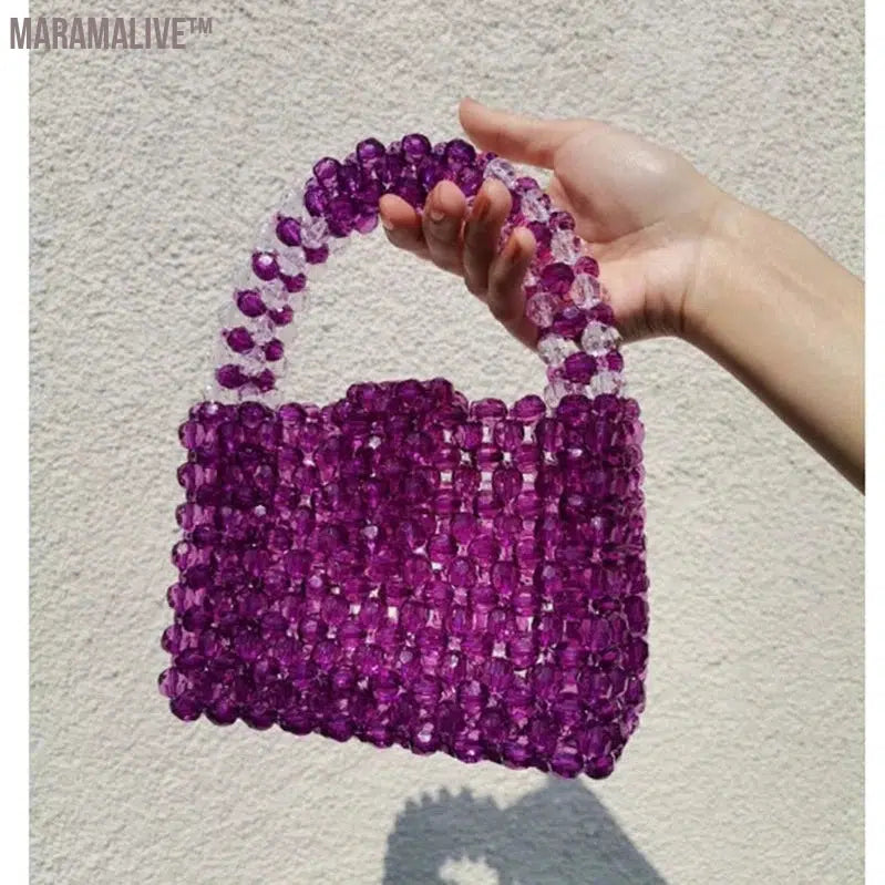 Fashionable Summer Beaded Women's Bag New Handmade Purple Exquisite Acrylic Handbags for Women 2024 Popular Finished Product