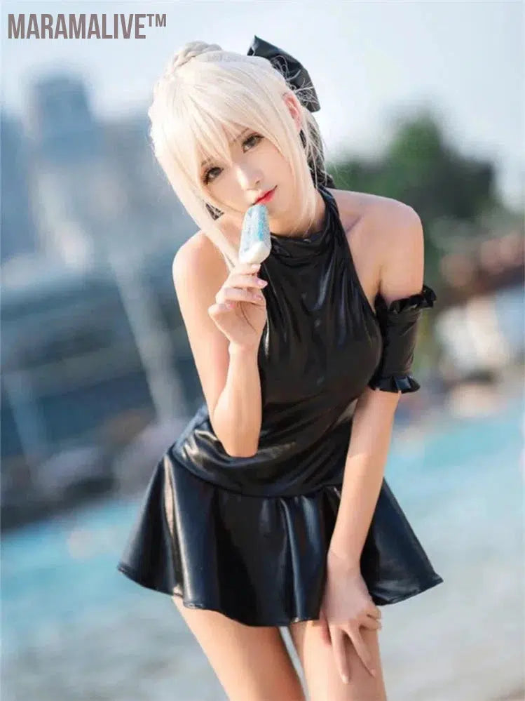 Fate Cosplay Stay Night Alter Saber Sukumizu School Swimsuit Jumpsuit My Lord Sexy Costume Leather Swimming Suit Party Gift