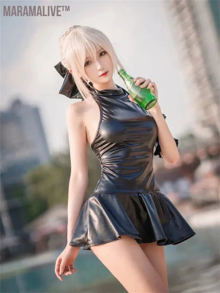 Fate Cosplay Stay Night Alter Saber Sukumizu School Swimsuit Jumpsuit My Lord Sexy Costume Leather Swimming Suit Party Gift