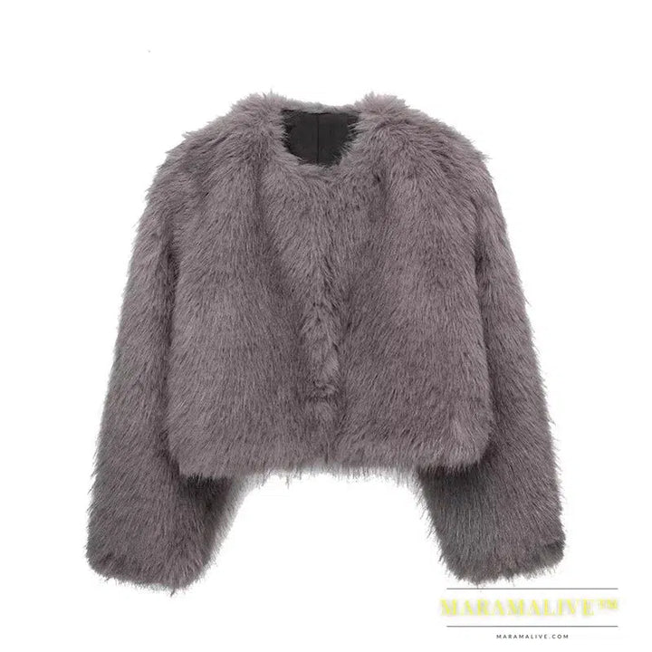 Faux Fur Coat Women Winter New Thick Warm Lapel Pockets Elegant Vintage Fluffy Jackets 2023 Fashion Hot Solid Fur Female Coats