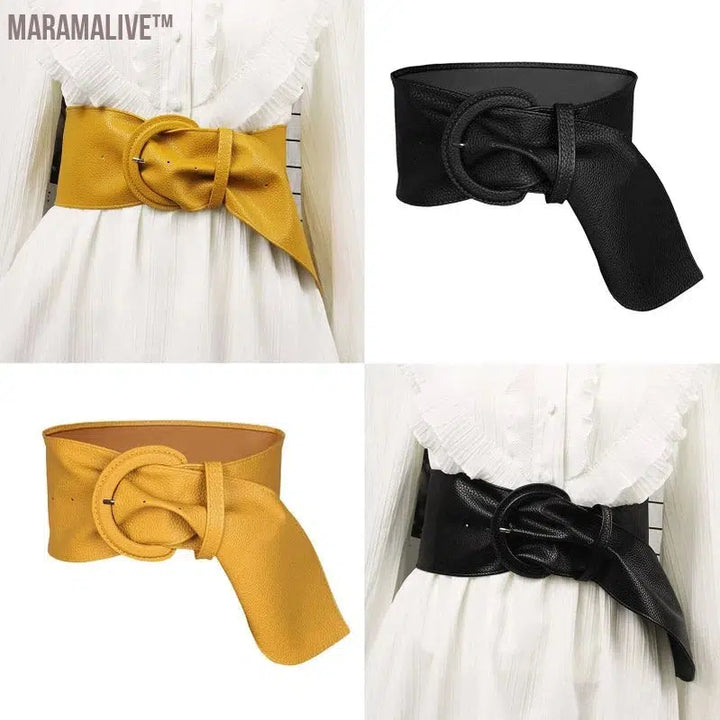 Faux Leather Corset Belt For Women Dresses Overcoat Belt Dress Decorative Belt Waist Seal Belt Buckle Wide Belt