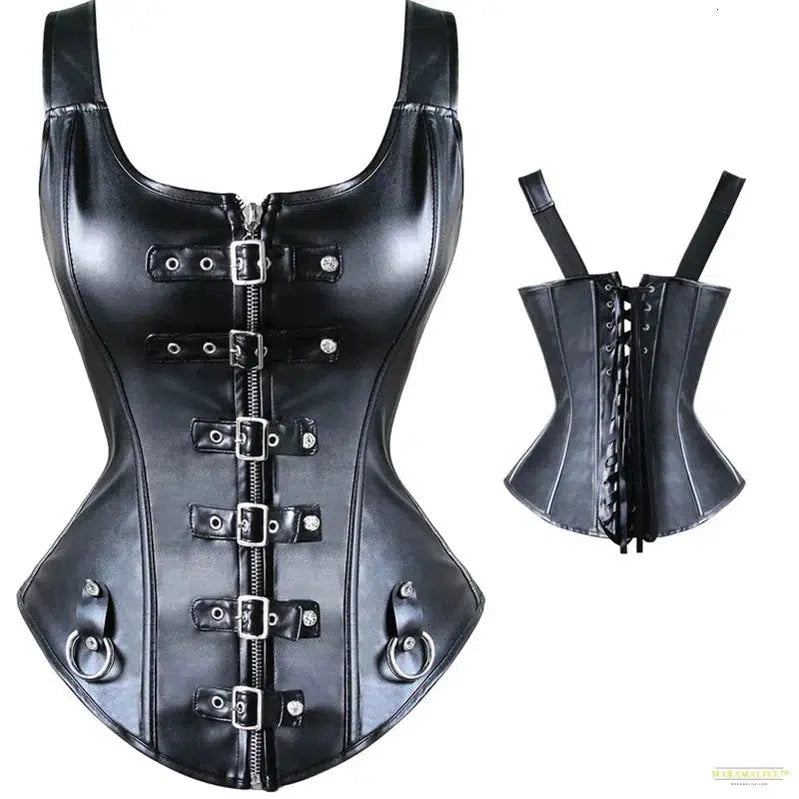 Faux Leather Harness Court Shaper Overbust Corselet Women Sexy Buckled Bustier Waist Trainer Vest Corset Overbust Steampunk