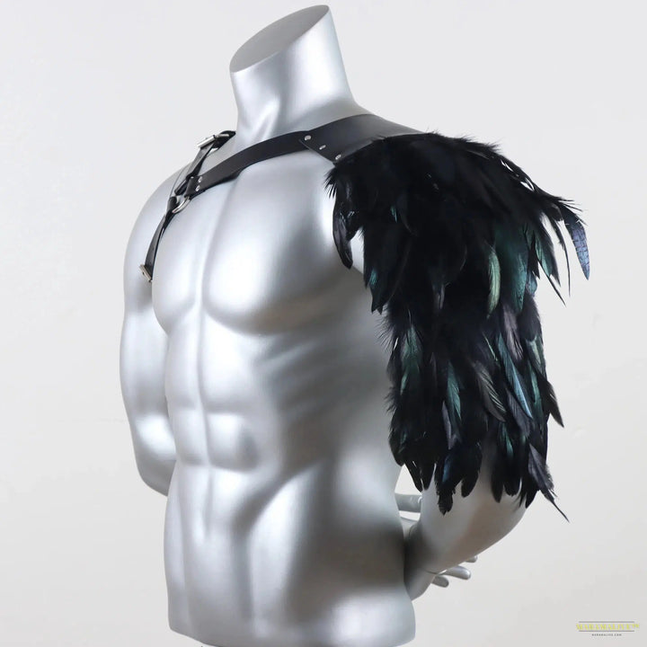 Feather Cloak Halloween Medieval Man Gothic Shoulder Armor Black PU Leather Harness Armour Cape Pirate Vampire Cosplay Costume