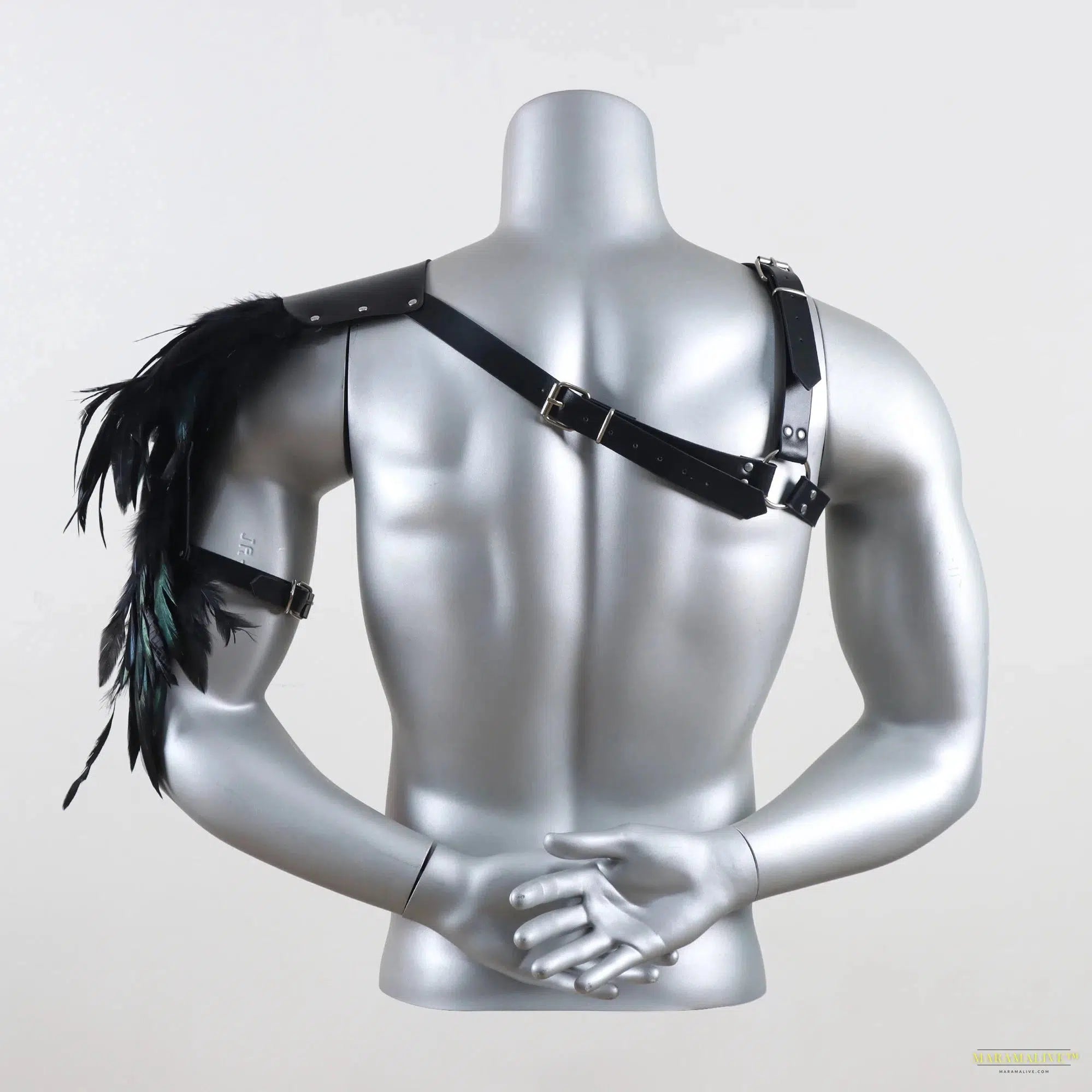 Feather Cloak Halloween Medieval Man Gothic Shoulder Armor Black PU Leather Harness Armour Cape Pirate Vampire Cosplay Costume