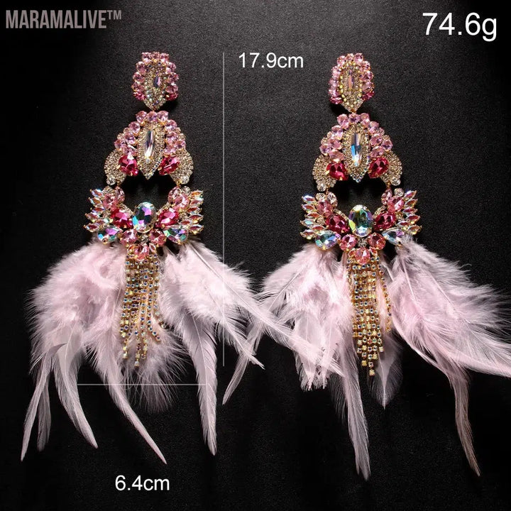 Feather Exaggerated Tassel Earrings Luxury 2024 Designer Wholesale Long Statement Earring Wedding Pieces Jewelry Gift