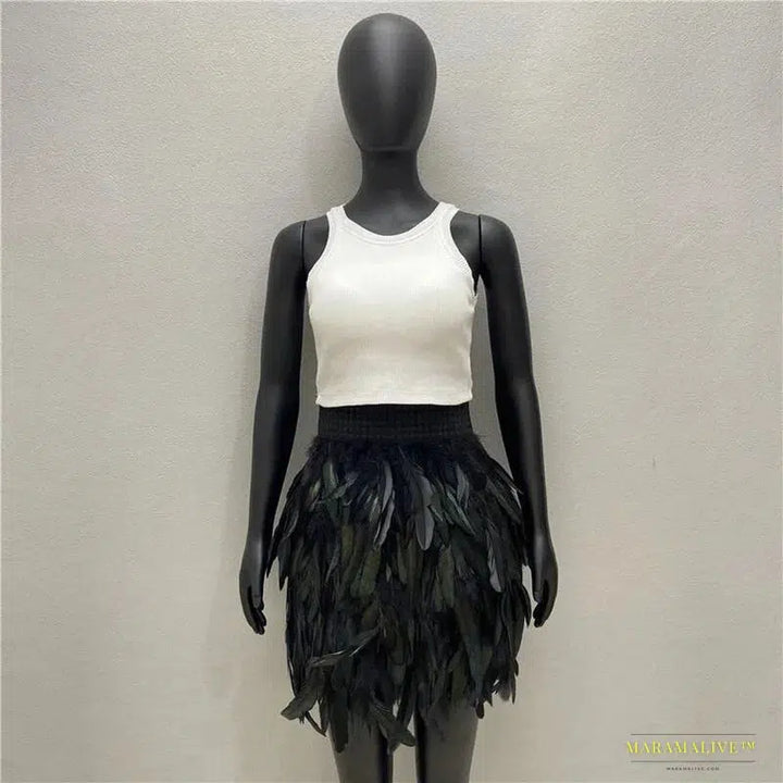 Feather Goth Mini Skirt - Summer Y2K Streetwear - Unparalleled Clubwear - Unique Halloween & Prom Attire