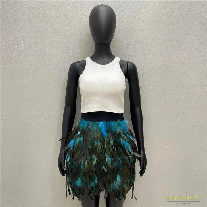 Feather Goth Mini Skirt - Summer Y2K Streetwear - Unparalleled Clubwear - Unique Halloween & Prom Attire