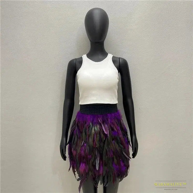 Feather Goth Mini Skirt - Summer Y2K Streetwear - Unparalleled Clubwear - Unique Halloween & Prom Attire