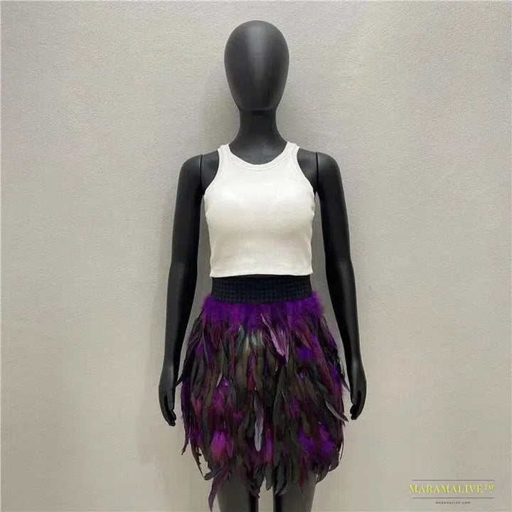 Feather Goth Mini Skirt - Summer Y2K Streetwear - Unparalleled Clubwear - Unique Halloween & Prom Attire