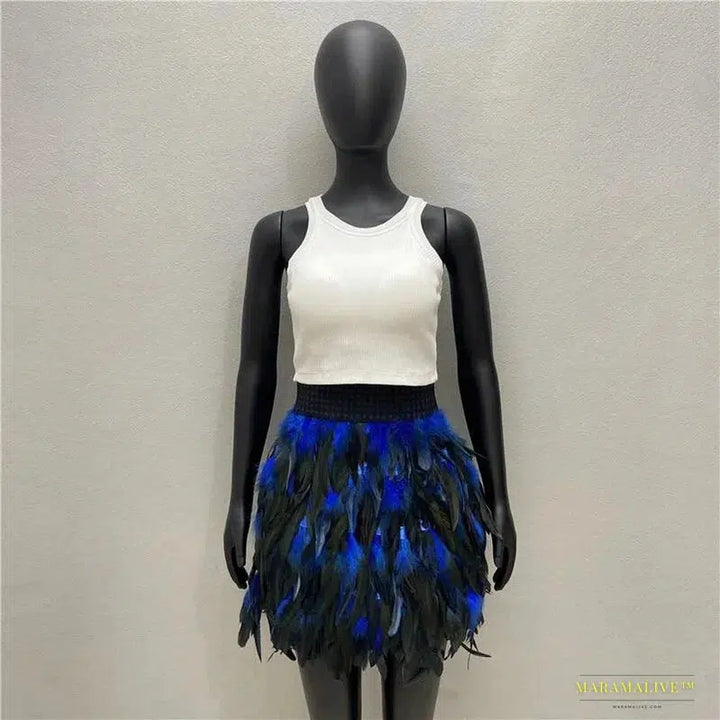 Feather Goth Mini Skirt - Summer Y2K Streetwear - Unparalleled Clubwear - Unique Halloween & Prom Attire