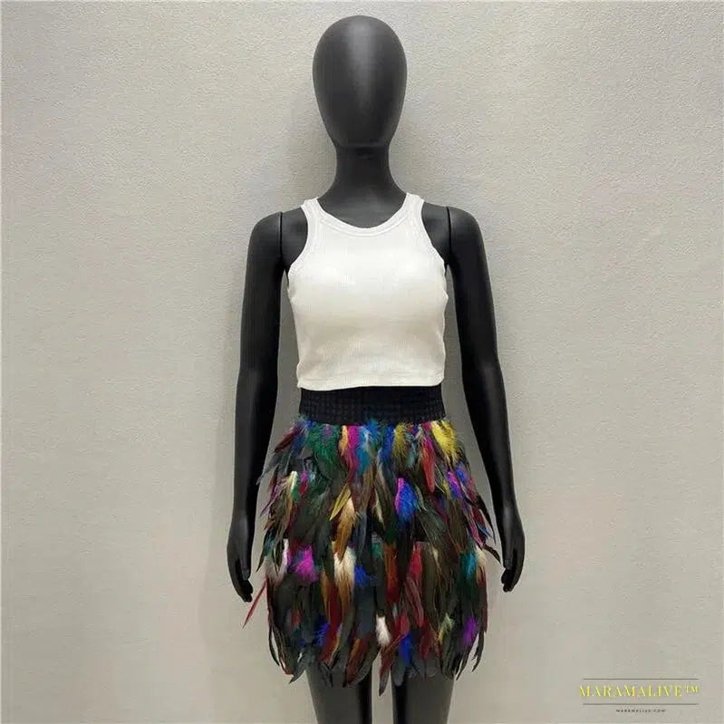 Feather Goth Mini Skirt - Summer Y2K Streetwear - Unparalleled Clubwear - Unique Halloween & Prom Attire