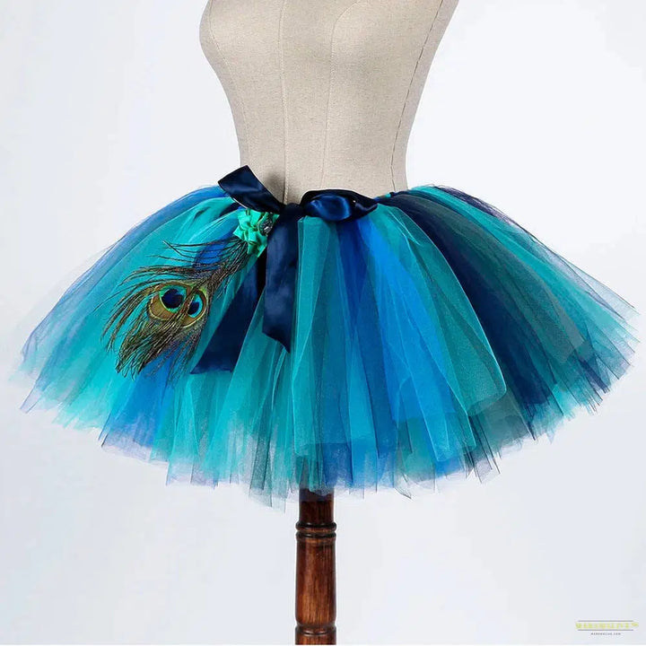 Feather Peacock Fluffy Skirt Women Adult Birthday Party Role Play Tutu Halloween Pageant Peacock Animal Costume for Teens Girls