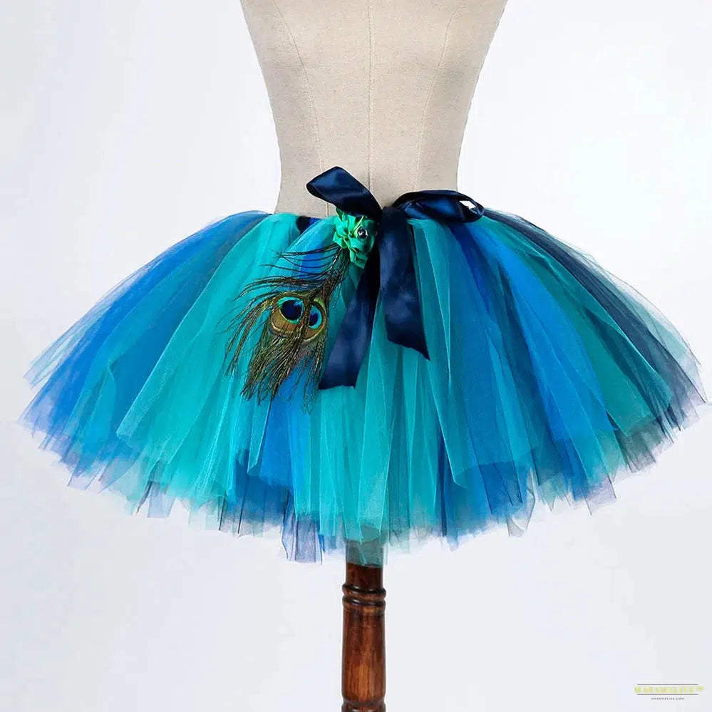 Feather Peacock Fluffy Skirt Women Adult Birthday Party Role Play Tutu Halloween Pageant Peacock Animal Costume for Teens Girls