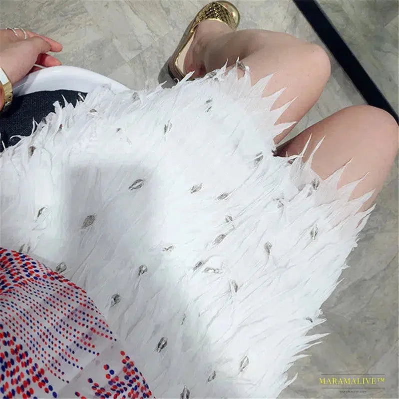 Feather Skirt: Handmade Diamond Beaded Bohemian Bag Hips Short Skirt - Spring & Autumn Collection