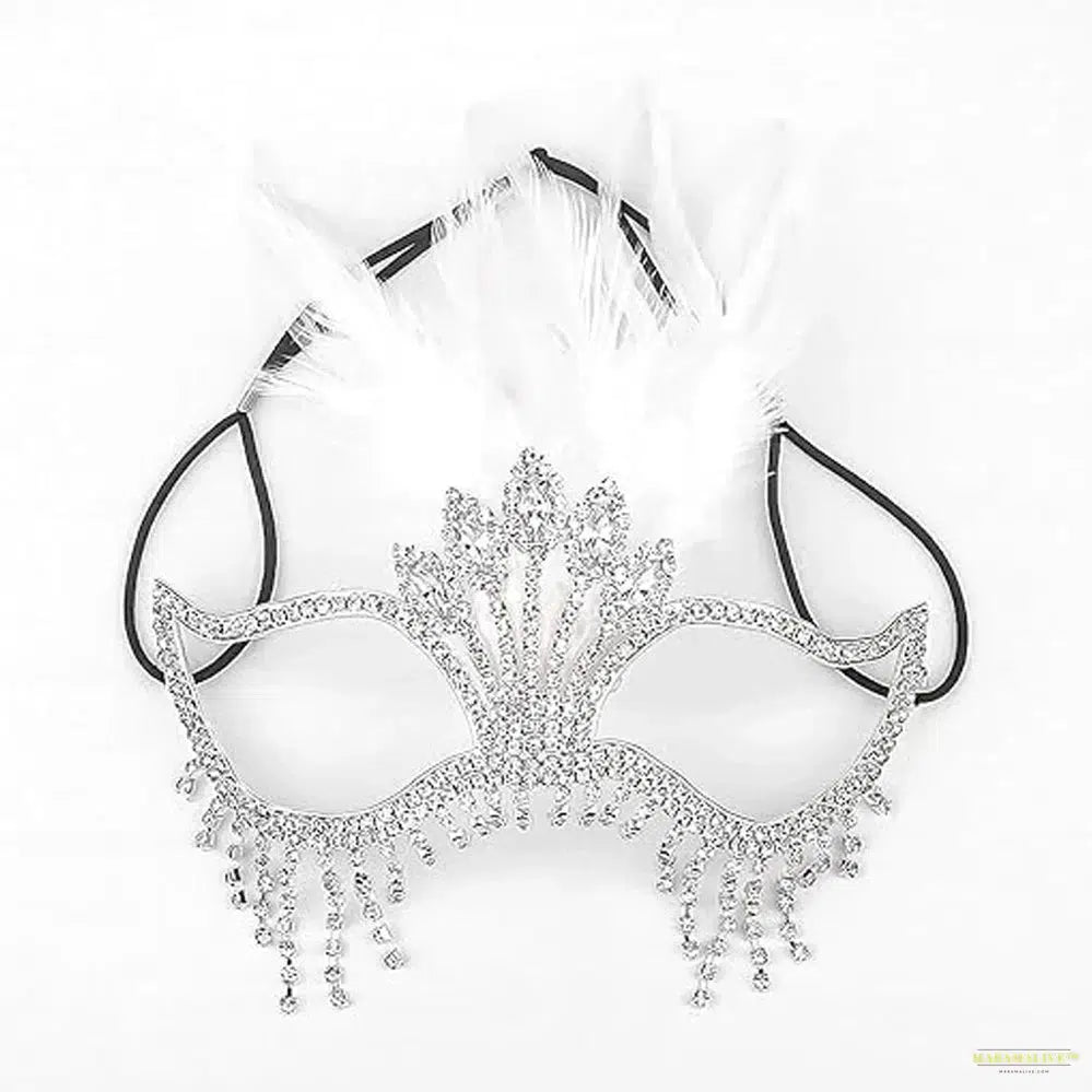 Feathers Rhinestone Tassel Mask Venetian Women Party Masquerade Mask Luxury Crystal Facial Jewelry Fancy Dress Costume Eye Mask