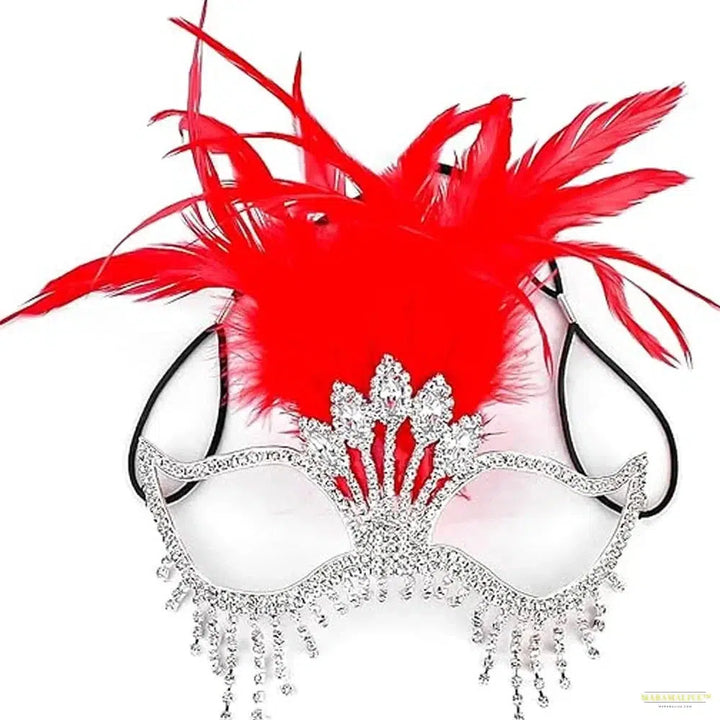 Feathers Rhinestone Tassel Mask Venetian Women Party Masquerade Mask Luxury Crystal Facial Jewelry Fancy Dress Costume Eye Mask