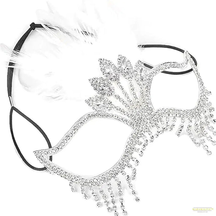 Feathers Rhinestone Tassel Mask Venetian Women Party Masquerade Mask Luxury Crystal Facial Jewelry Fancy Dress Costume Eye Mask