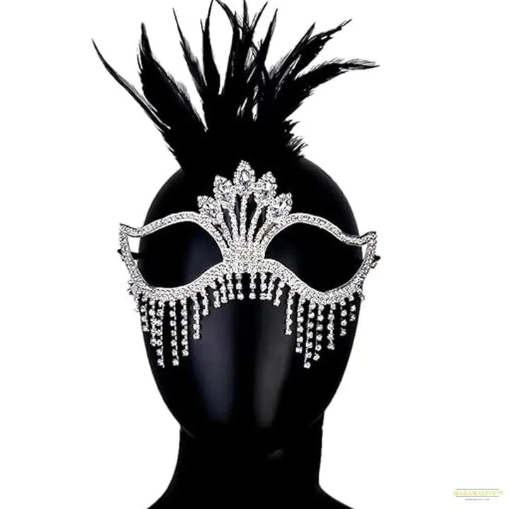 Feathers Rhinestone Tassel Mask Venetian Women Party Masquerade Mask Luxury Crystal Facial Jewelry Fancy Dress Costume Eye Mask