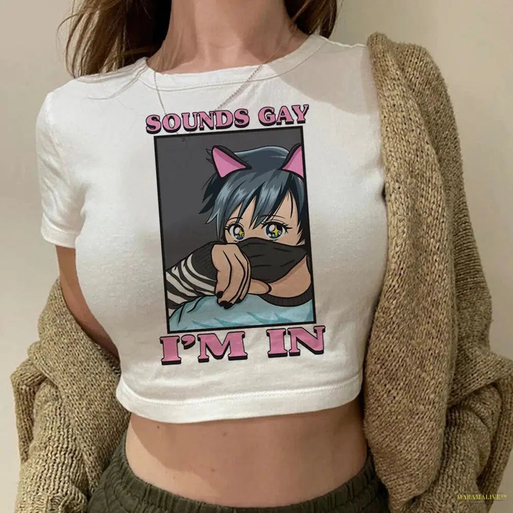 Femboy Y2k Crop Top Women T Shirt 2000s Baby Tees Aesthetic Clothes Gothic 90s Punk Funny Cropped Streetwear Female